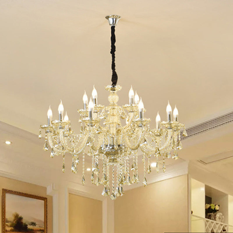Lustre de style européen Light Crystal Multi-Bulbe Pendant Light pour le salon