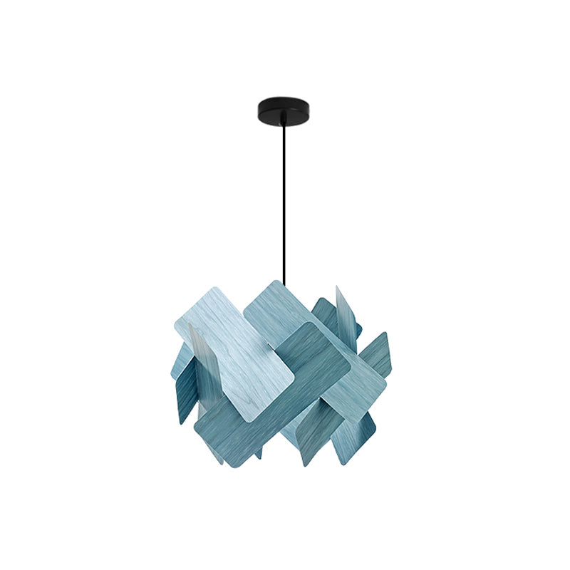 Geometry Shape Hanging Lamp Faux Wood 1 Head Bedroom Suspension Lighting