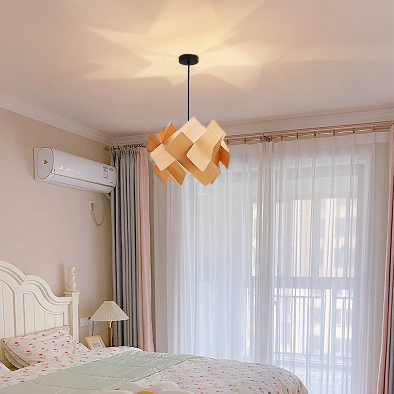 Geometry Shape Hanging Lamp Faux Wood 1 Head Bedroom Suspension Lighting
