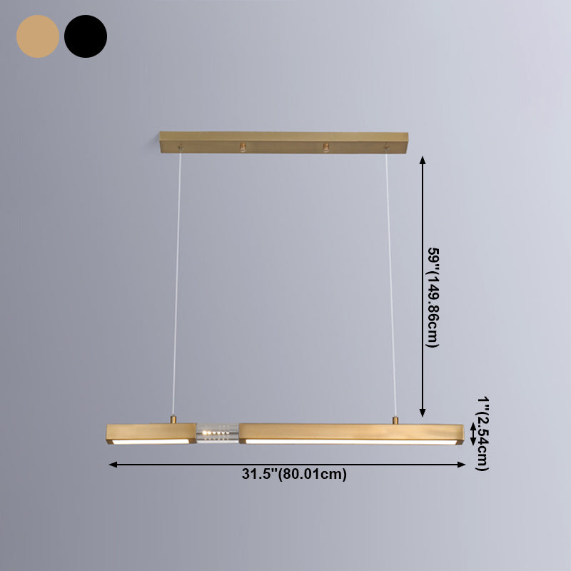 Moderne Rechteckinselinsel Kronleuchter 1-Licht-LED-Anhänger Beleuchtungskörper mit Kristall