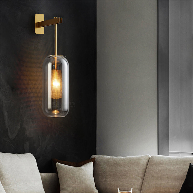 Moderne Metallwand -Schiebzylinderform 1 Lichtwandlicht mit Glas für Schlafzimmer
