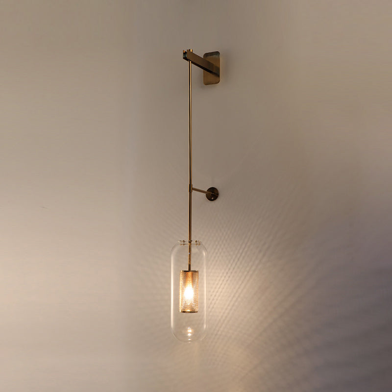 Moderne Metallwand -Schiebzylinderform 1 Lichtwandlicht mit Glas für Schlafzimmer