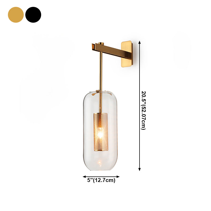 Moderne Metallwand -Schiebzylinderform 1 Lichtwandlicht mit Glas für Schlafzimmer