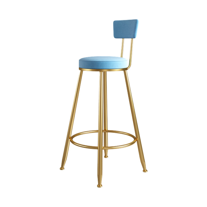 Taburete de bar tapizado de metal Glam, taburete de bar para sala de estar con patas de hierro y respaldo bajo, cojín