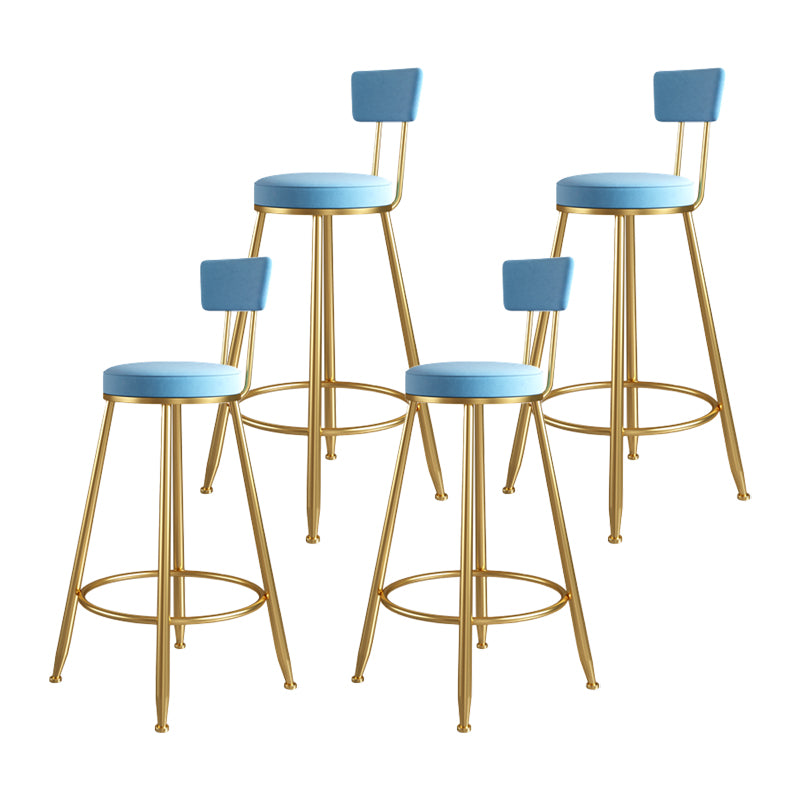 Taburete de bar tapizado de metal Glam, taburete de bar para sala de estar con patas de hierro y respaldo bajo, cojín
