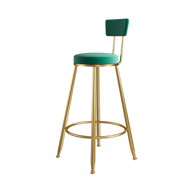 Taburete de bar tapizado de metal Glam, taburete de bar para sala de estar con patas de hierro y respaldo bajo, cojín