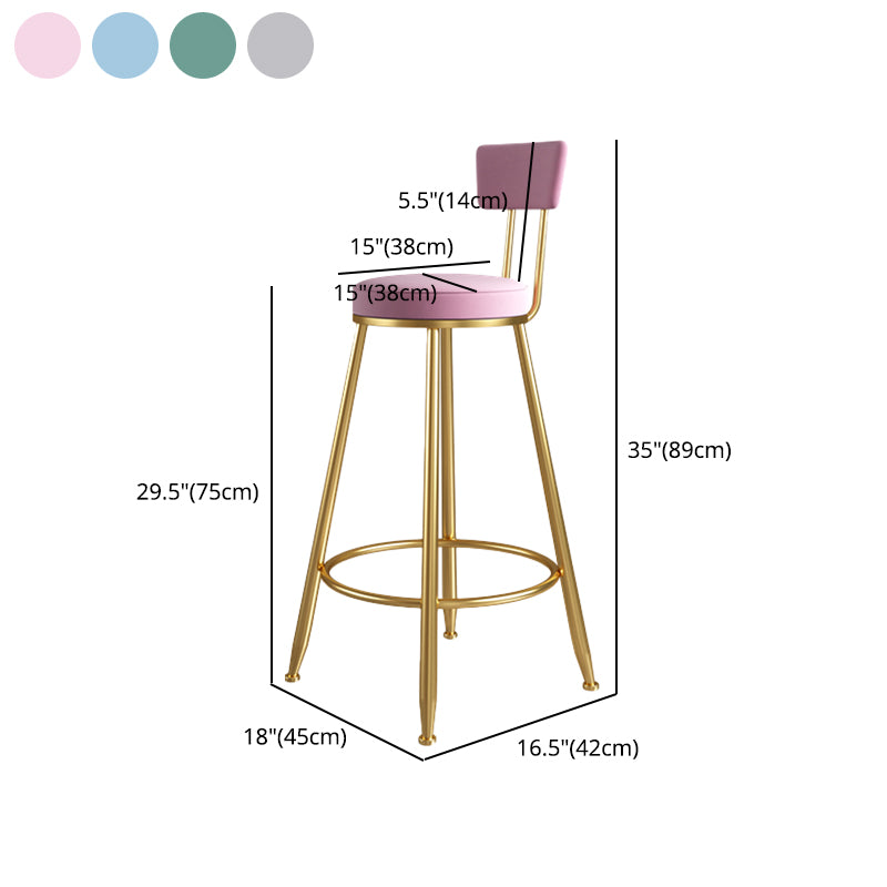 Taburete de bar tapizado de metal Glam, taburete de bar para sala de estar con patas de hierro y respaldo bajo, cojín