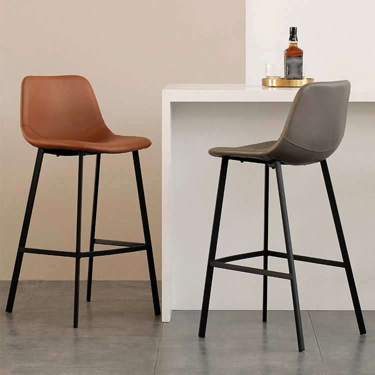 Contemporary Mental Leather Bar Stools Indoor Barstool with Iron Legs and Low Back