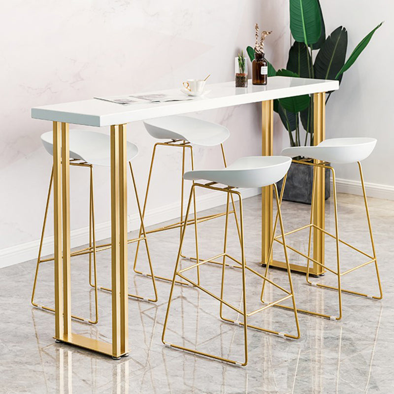 Comedor rectángulo de madera superior mesa de mostrador patas doradas mesa de bar de estilo glam
