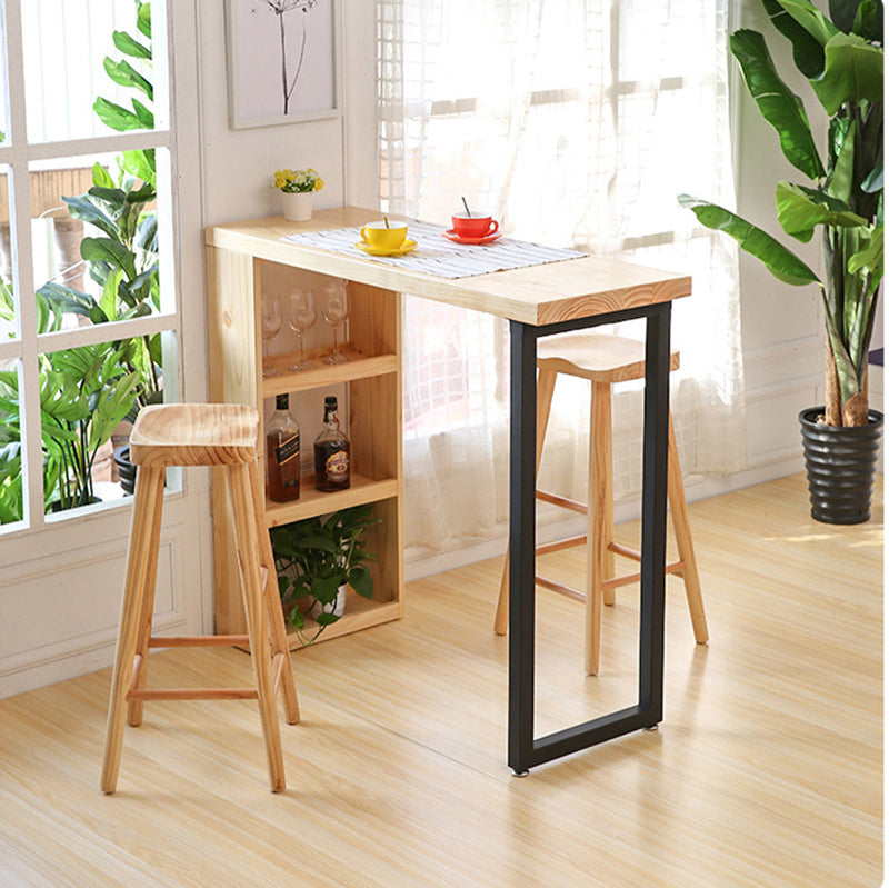Rectangle Wood Top Counter Table Metal Black Legs Industrial Bar Table