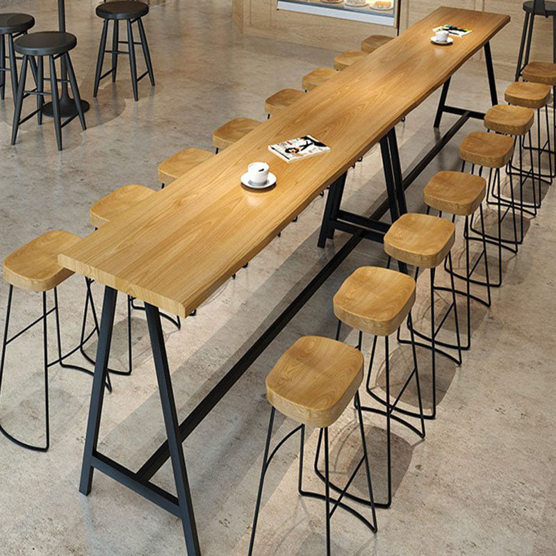 Dining Room Rectangle Wood Top Counter Table Metal Black Legs Industrial Bar Table