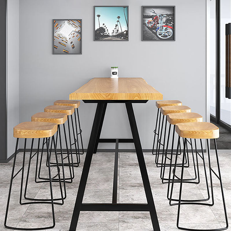 Dining Room Rectangle Wood Top Counter Table Metal Black Legs Industrial Bar Table