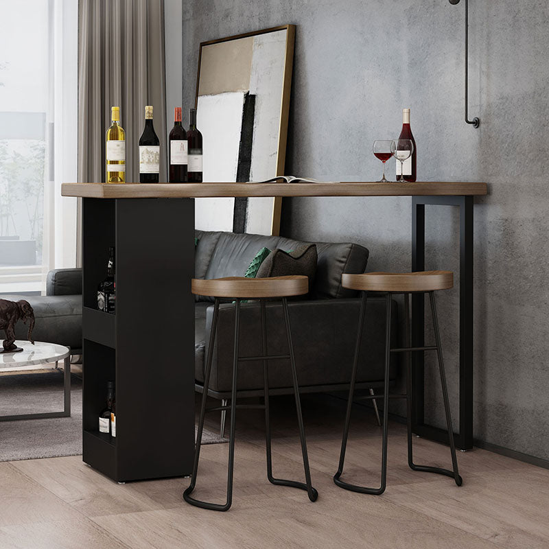Mesa de barra de pub de pino industrial mesa de barra de doble pedestal de hierro interior con 2 estantes