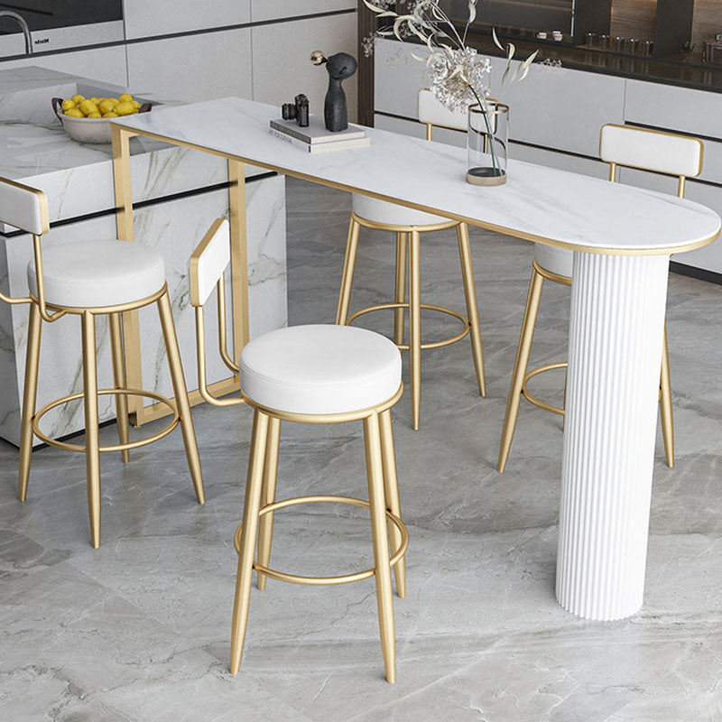 Glam Stone Pub Bar Table Indoor Iron Double Pedestal Bar Dining Table, Only Table