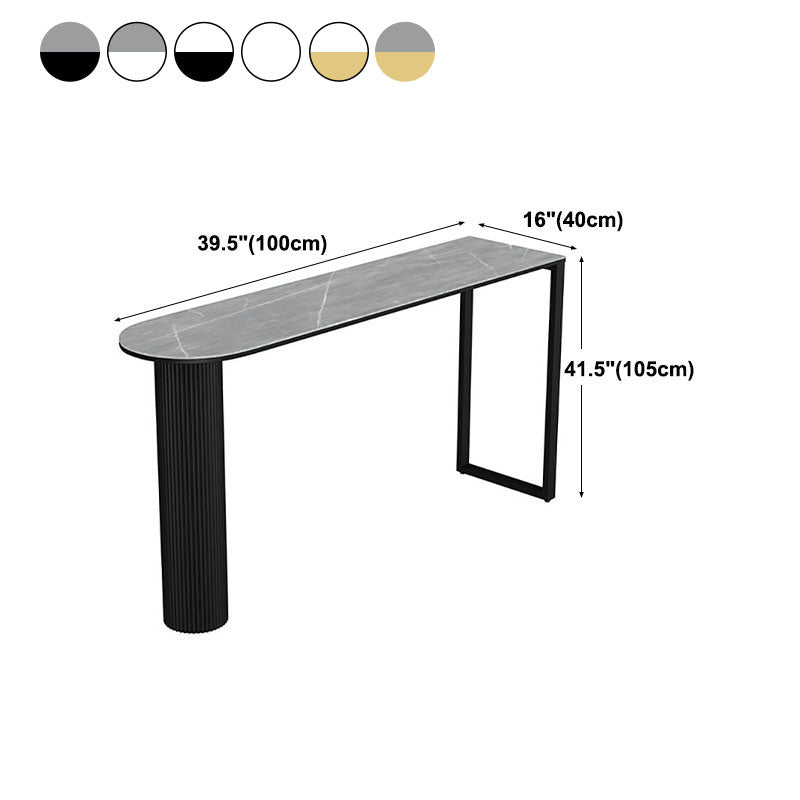 Glam Stone Pub Bar Table Indoor Iron Double Pedestal Bar Dining Table, Only Table