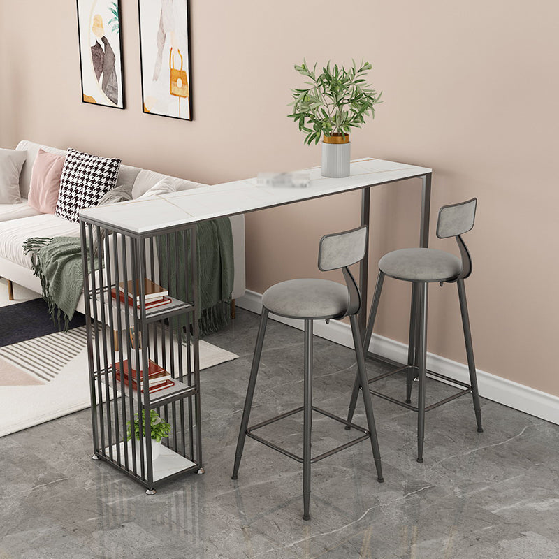 Tavolo da bar per pub in pietra rettangolo glam tavolo da pranzo a doppio piedistallo con 3 scaffali