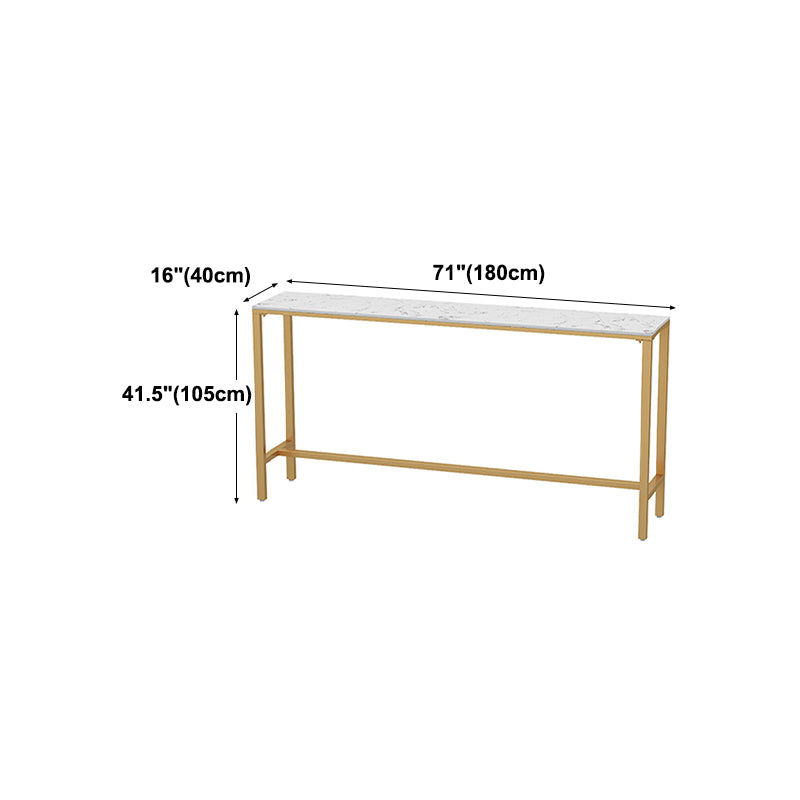 Glam White Faux Marble Pub Bar Table Indoor Gold Bar Dining Table Fixed Table, Only Table