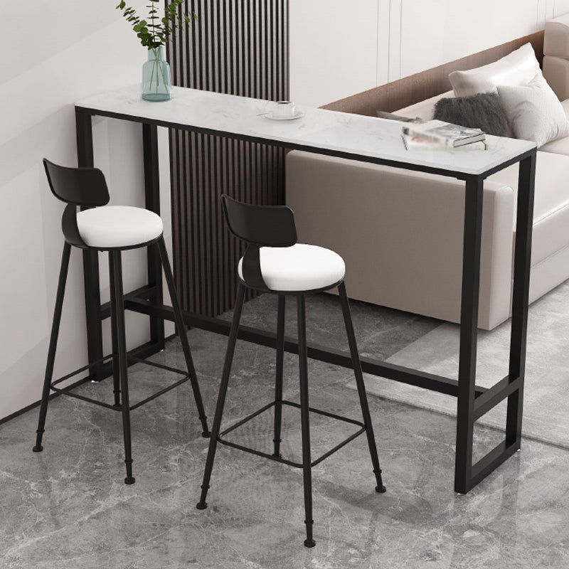 Glam Rectangle Faux Marble Pub Bar Table Iron Bar Dining Table with Trestle Pedestal