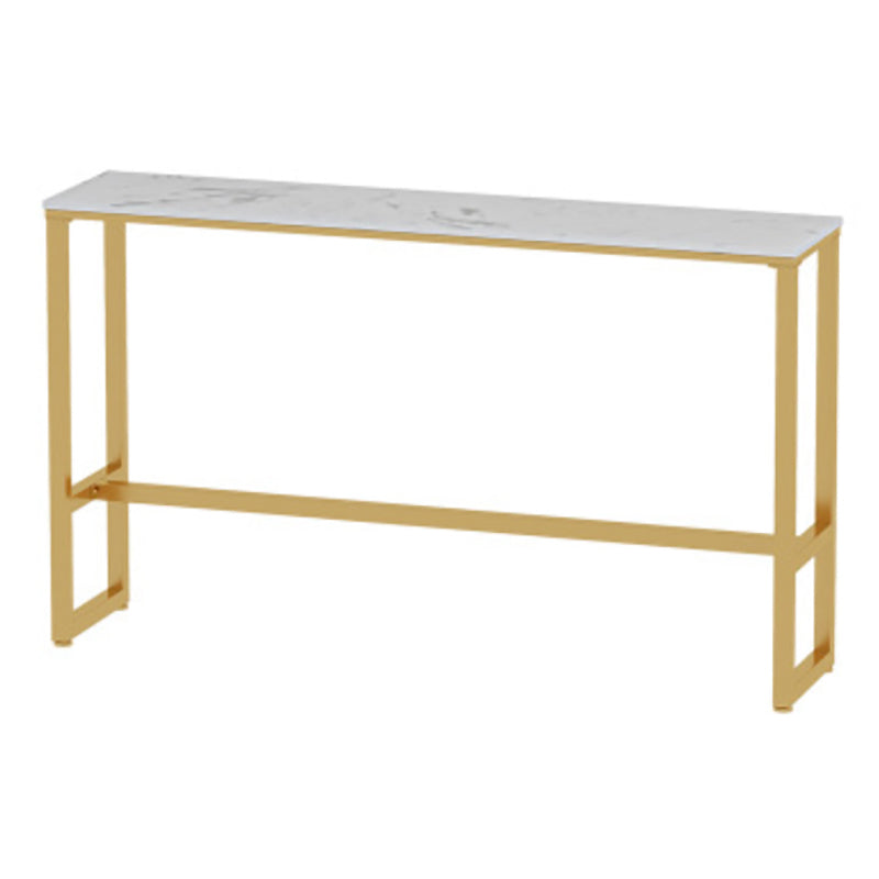 Glam Rectangle Faux Marble Pub Bar Table Gold Iron Bar Dining Table with Trestle Pedestal