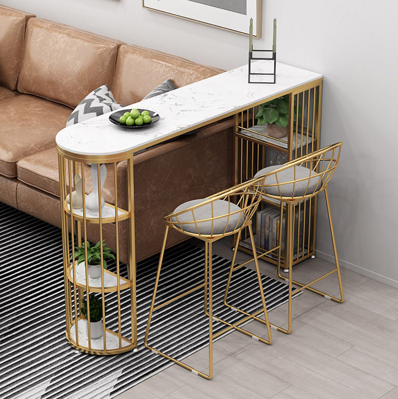 Tavolo da bar per pub in marmo in finto glam tavolo da pranzo a doppio piedistallo in ferro con 6 scaffali
