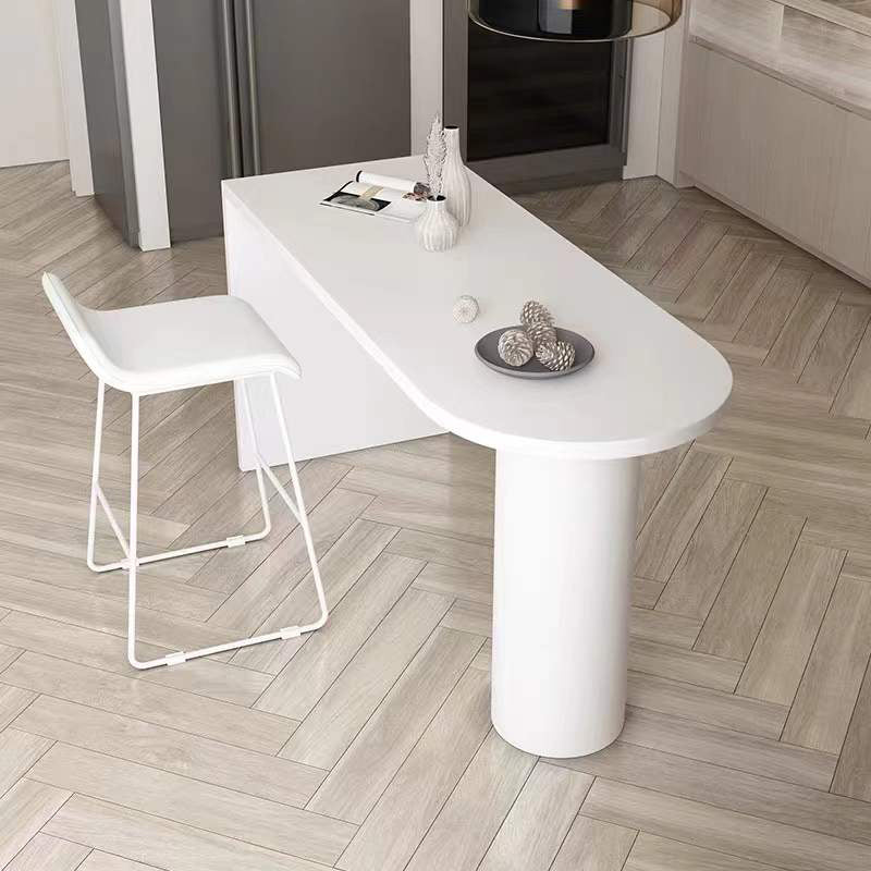 Industrial White Iron Bar Table Wood Specialty Top 41.3"H Bistro Table