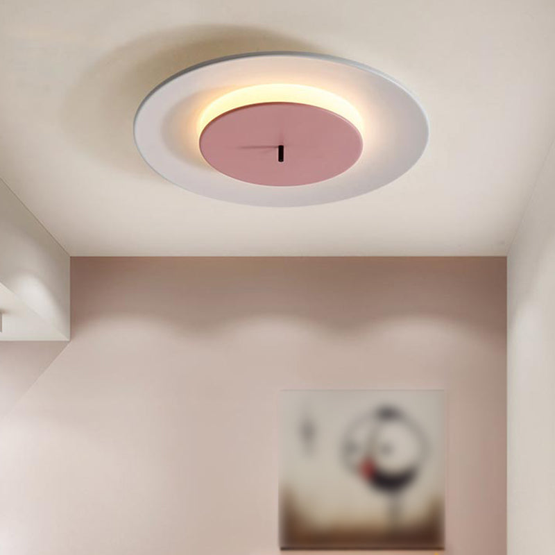 Acrylic Circular LED Ceiling Fixture in Modern Nordic Style Lacquered Iron Macaroon Flush Mount