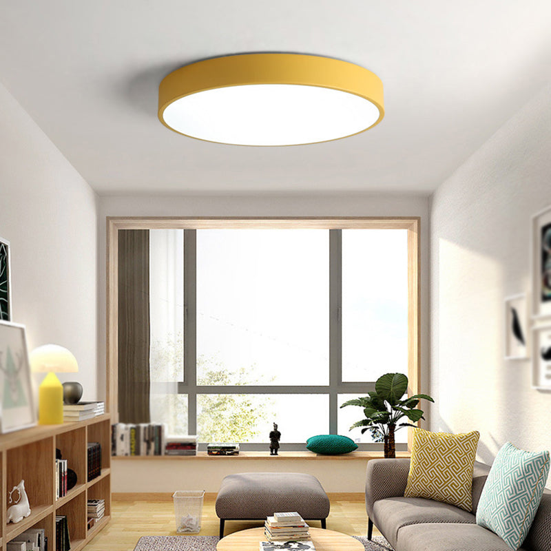 Round Shape LED Ceiling Lamp Macaroon Modern Iron 1 Light Flush Mount for Aisle Balcony