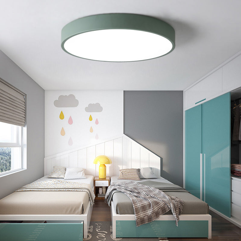 Round Shape LED Ceiling Lamp Macaroon Modern Iron 1 Light Flush Mount for Aisle Balcony