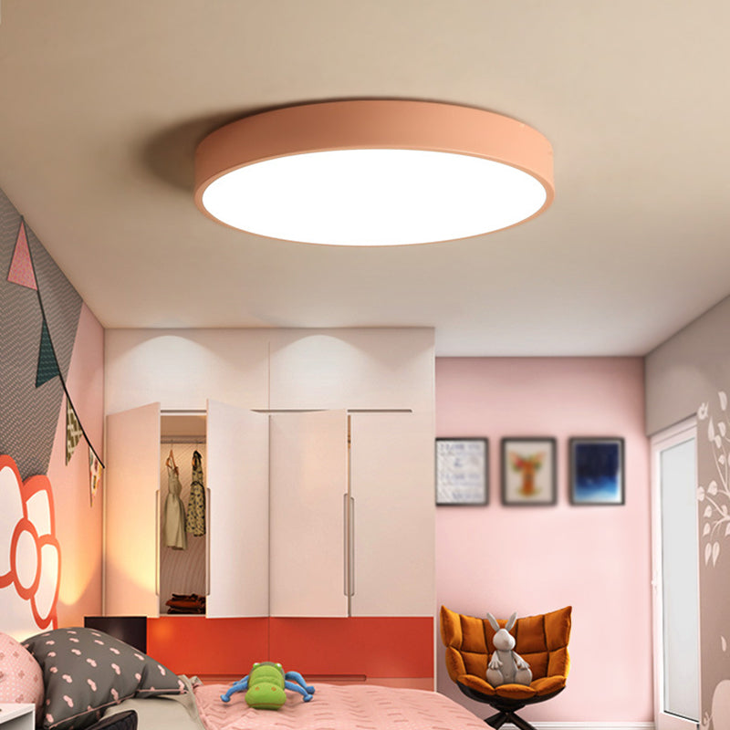 Round Shape LED Ceiling Lamp Macaroon Modern Iron 1 Light Flush Mount for Aisle Balcony