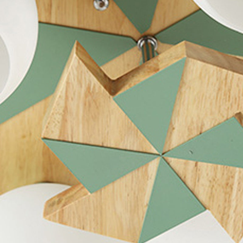 Plafonnier globe créatif moderne en bois à 4 lumières avec abat-jour en verre
