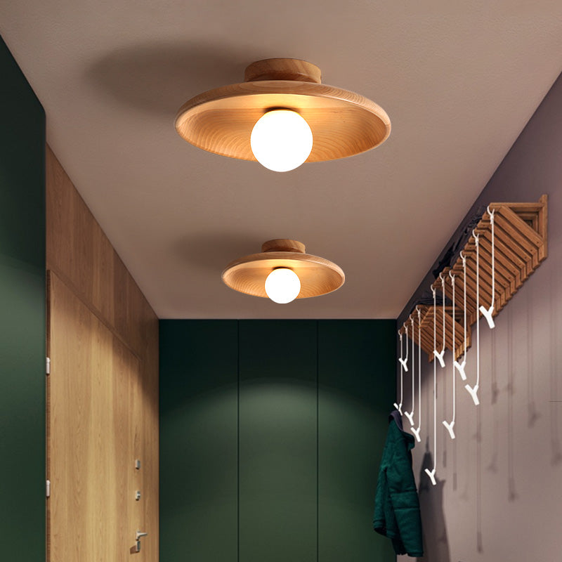 Modern Minimalist Flush Mount Wooden Globe Ceiling Light for Interior Spaces
