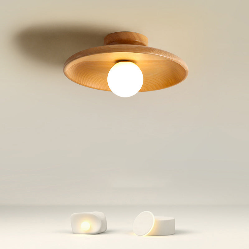 Modern Minimalist Flush Mount Wooden Globe Ceiling Light for Interior Spaces