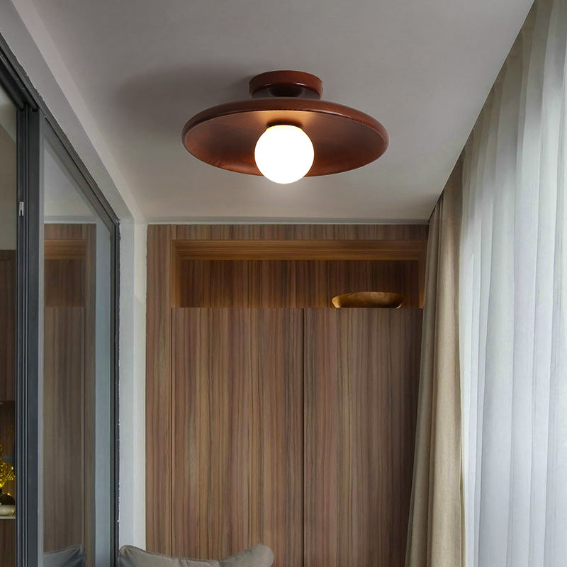 Modern Minimalist Flush Mount Wooden Globe Ceiling Light for Interior Spaces