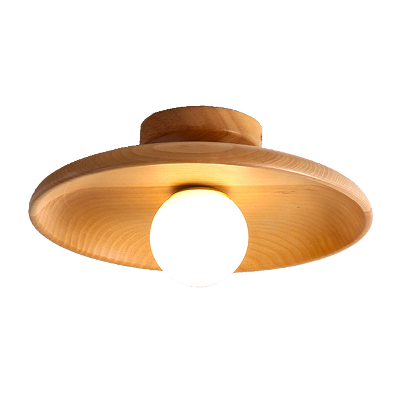 Modern Minimalist Flush Mount Wooden Globe Ceiling Light for Interior Spaces