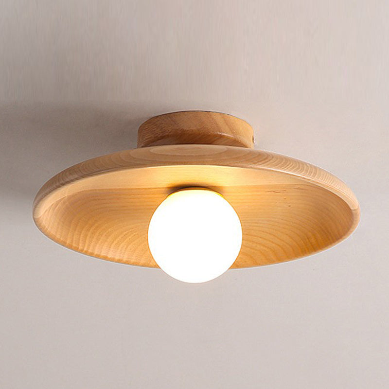 Modern Minimalist Flush Mount Wooden Globe Ceiling Light for Interior Spaces