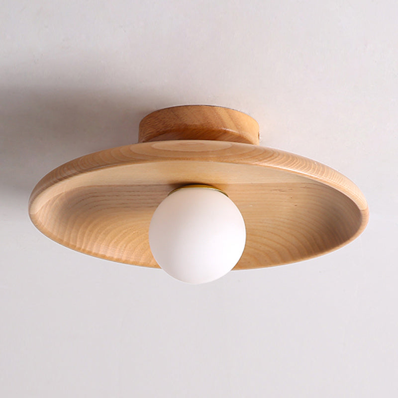 Modern Minimalist Flush Mount Wooden Globe Ceiling Light for Interior Spaces