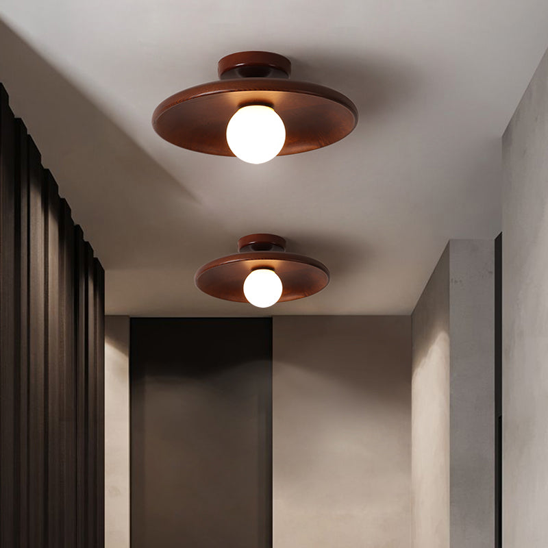 Modern Minimalist Flush Mount Wooden Globe Ceiling Light for Interior Spaces