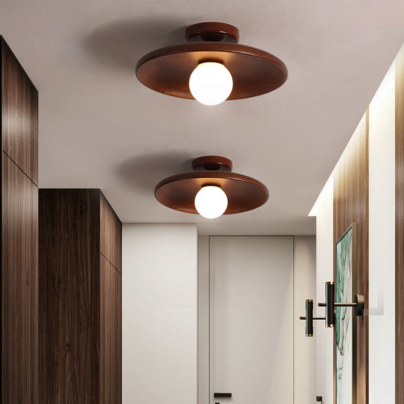Modern Minimalist Flush Mount Wooden Globe Ceiling Light for Interior Spaces
