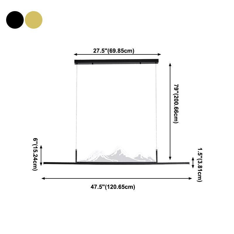 Luz de metal lineal lámpara de luz contemporánea 1 luz colgante de cocina ligera