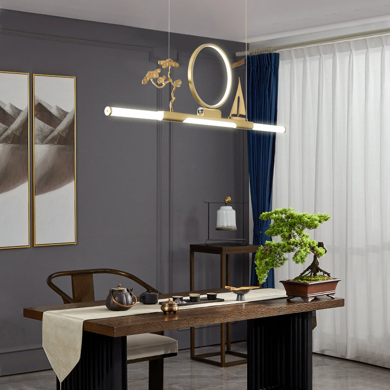 Modernas luces colgantes de la sala de té lineal de la isla de metal lámparas