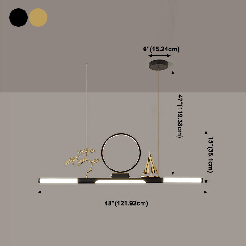 Modernas luces colgantes de la sala de té lineal de la isla de metal lámparas