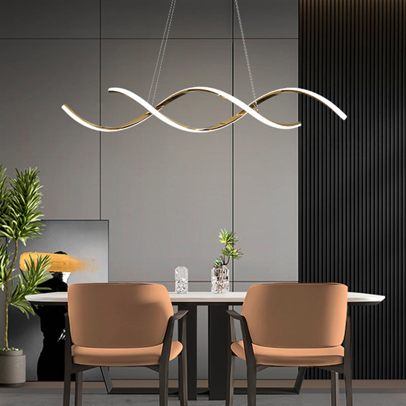 Iluminación moderna de la isla de la cocina metal lineal 2 lámparas de la isla ligera en oro