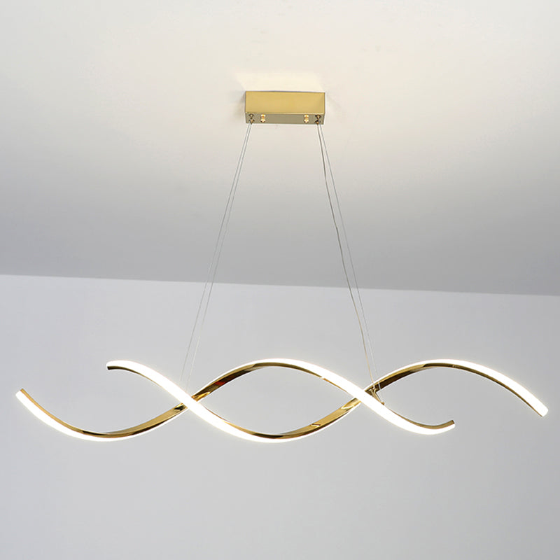 Iluminación moderna de la isla de la cocina metal lineal 2 lámparas de la isla ligera en oro