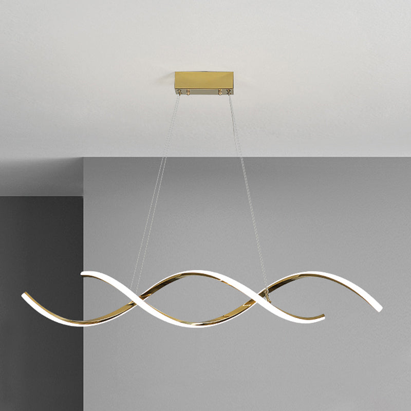 Iluminación moderna de la isla de la cocina metal lineal 2 lámparas de la isla ligera en oro