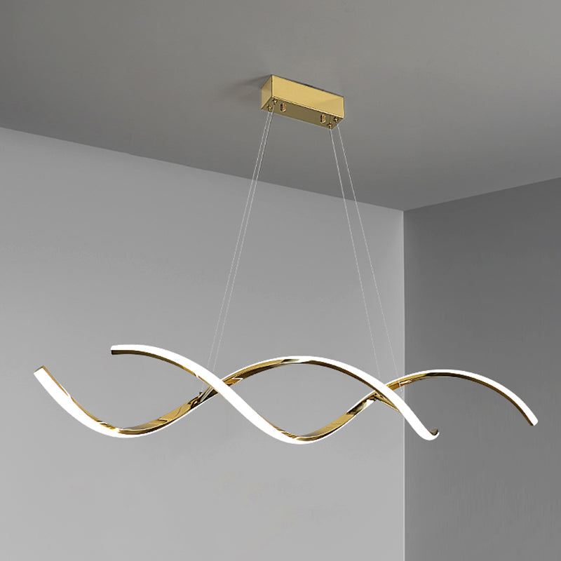 Iluminación moderna de la isla de la cocina metal lineal 2 lámparas de la isla ligera en oro