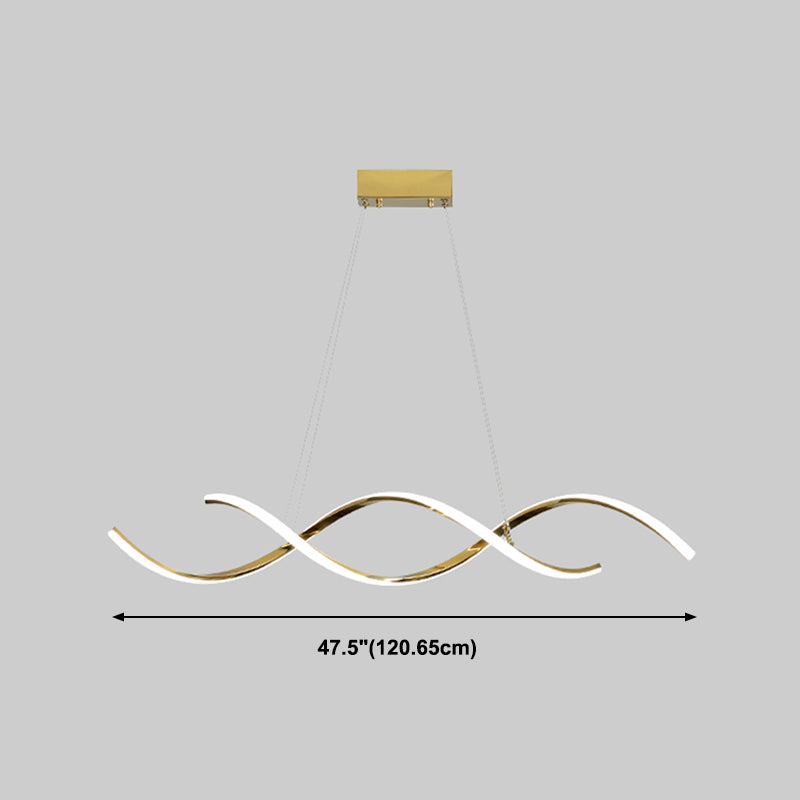 Iluminación moderna de la isla de la cocina metal lineal 2 lámparas de la isla ligera en oro