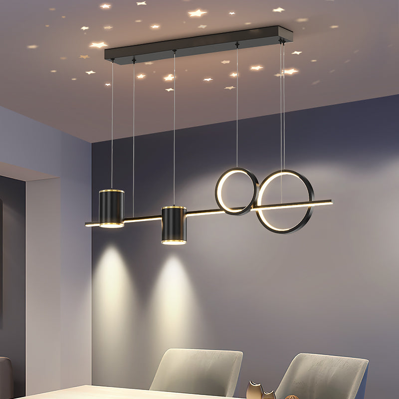 5-Light Geometric Island Light Fixtures Modernism Metal Island Pendant Lights in Black