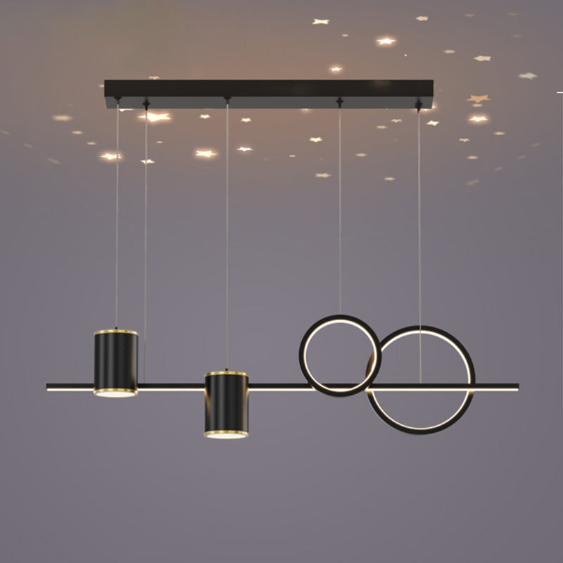 5-Light Geometric Island Light Fixtures Modernism Metal Island Pendant Lights in Black