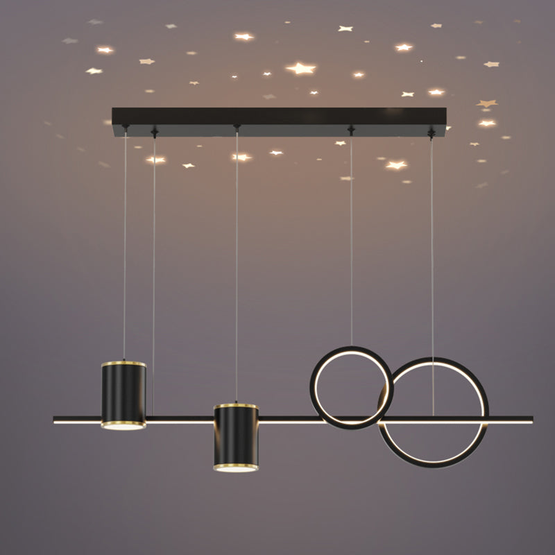 5-Light Geometric Island Light Fixtures Modernism Metal Island Pendant Lights in Black