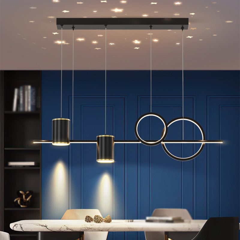 5-Light Geometric Island Light Fixtures Modernism Metal Island Pendant Lights in Black